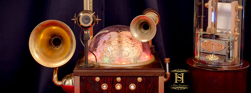 Vintage Style Computer mit Gehirn